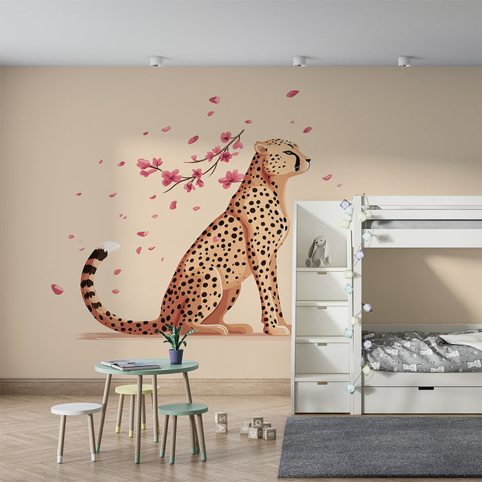 Tapet barnerom | Majestetisk leopard under kirsebærblomster