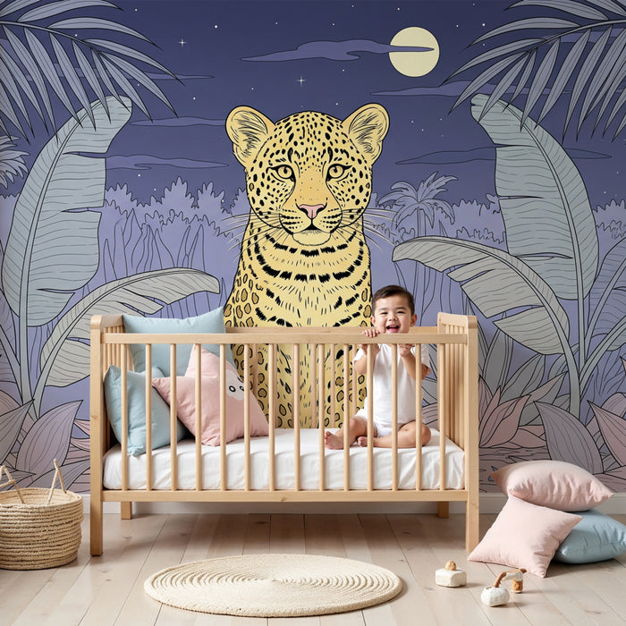 Carta da parati bambini | Leopardo maestoso sotto la luna