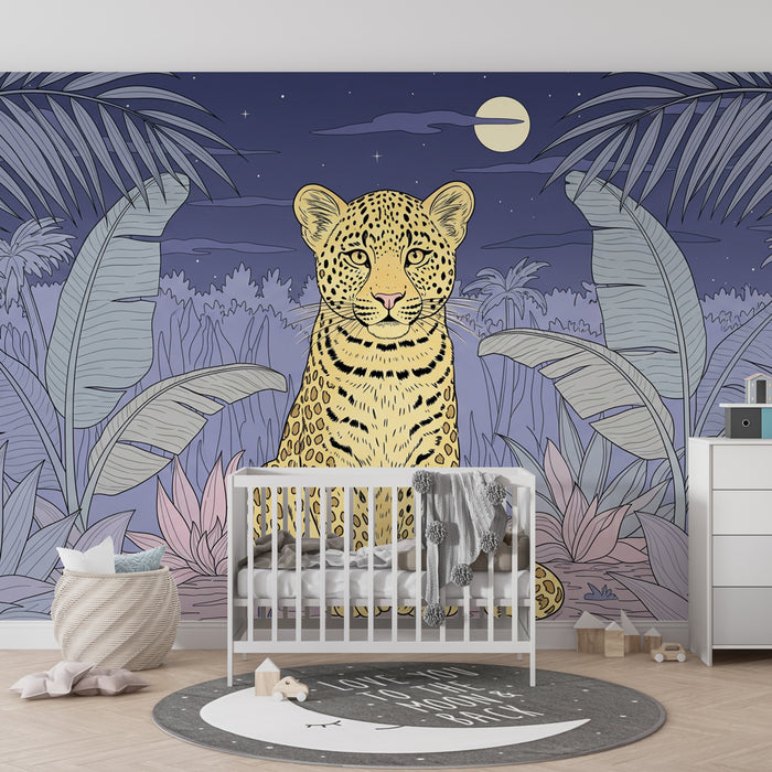 Carta da parati bambini | Leopardo maestoso sotto la luna