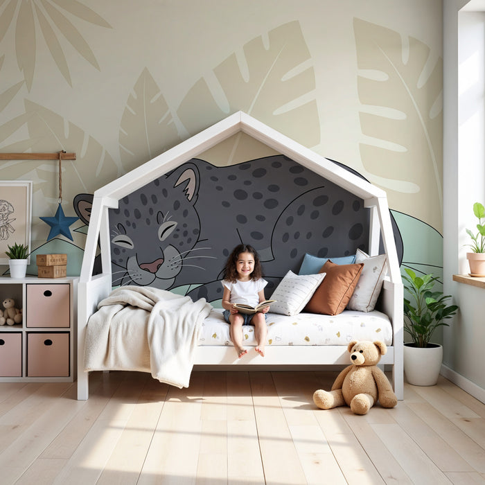 Kids room wallpaper | Dark sleeping leopard in the jungle