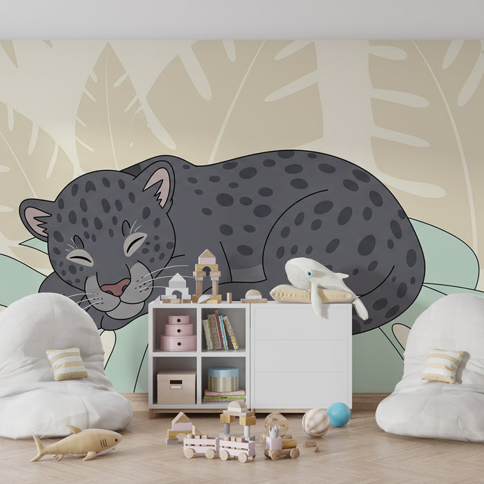 Kids room wallpaper | Dark sleeping leopard in the jungle
