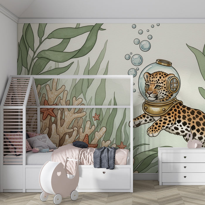 Papel pintado infantil | Leopardo submarino aventurero