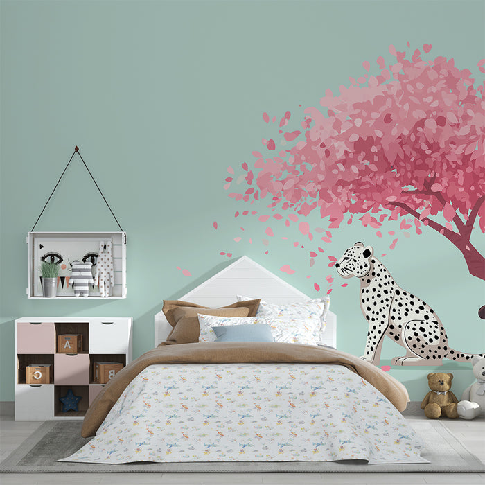 Tapet barnerom | Leopard under et blomstrende kirsebærtre