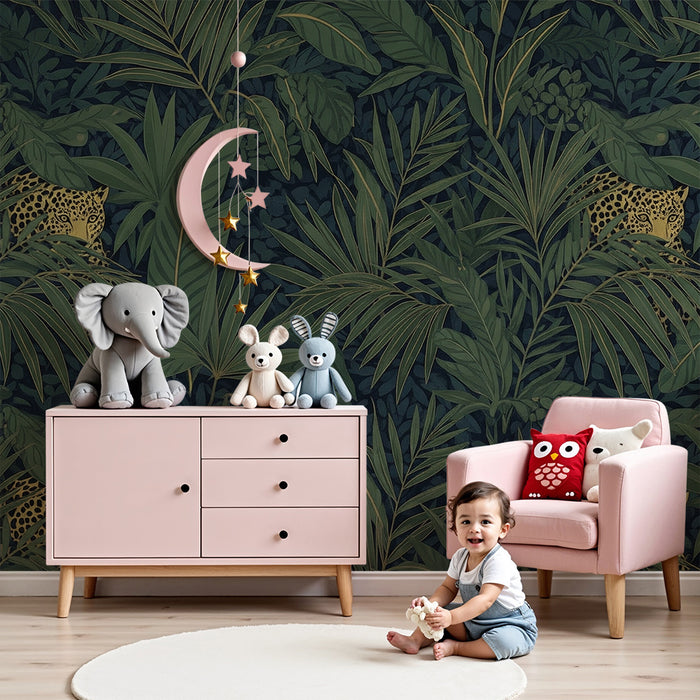 Kids room wallpaper | Peidetud leopardid luksuslikus džunglis