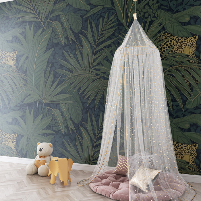 Kids room wallpaper | Peidetud leopardid luksuslikus džunglis