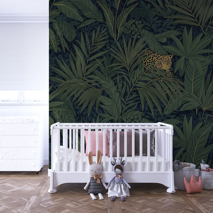 Kids room wallpaper | Peidetud leopardid luksuslikus džunglis