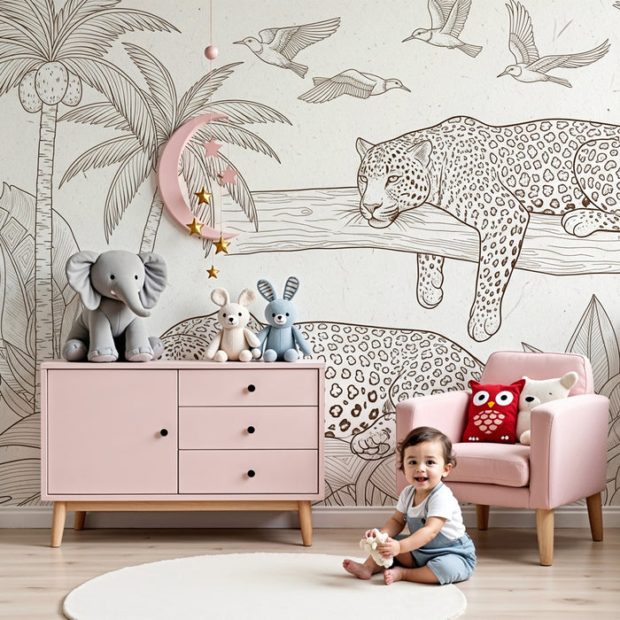 Papier peint chambre enfant | Léopards dans la jungle