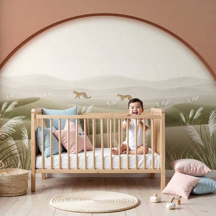 Children's bedroom wallpaper | Majestic leopards in a soft, natural landscape