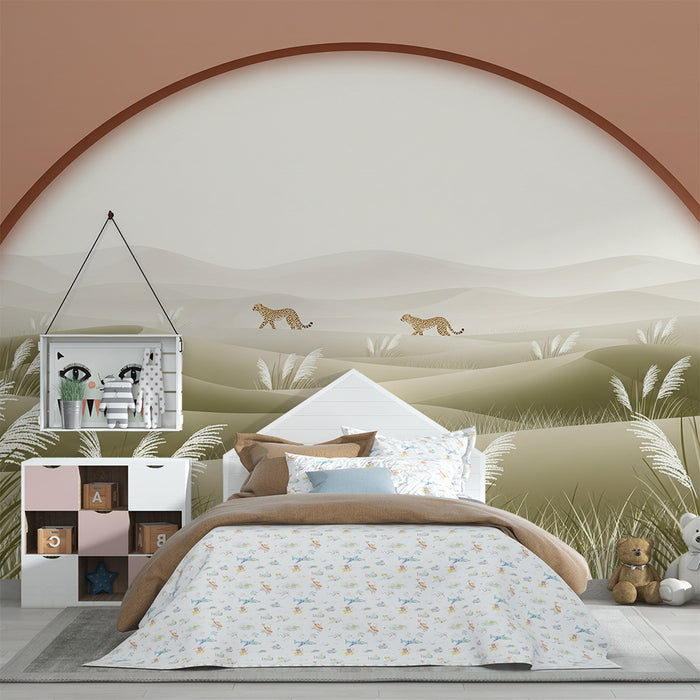 Children's bedroom wallpaper | Majestic leopards in a soft, natural landscape