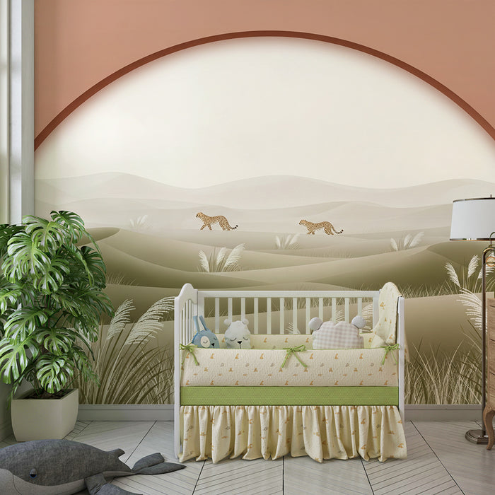 Children's bedroom wallpaper | Majestic leopards in a soft, natural landscape