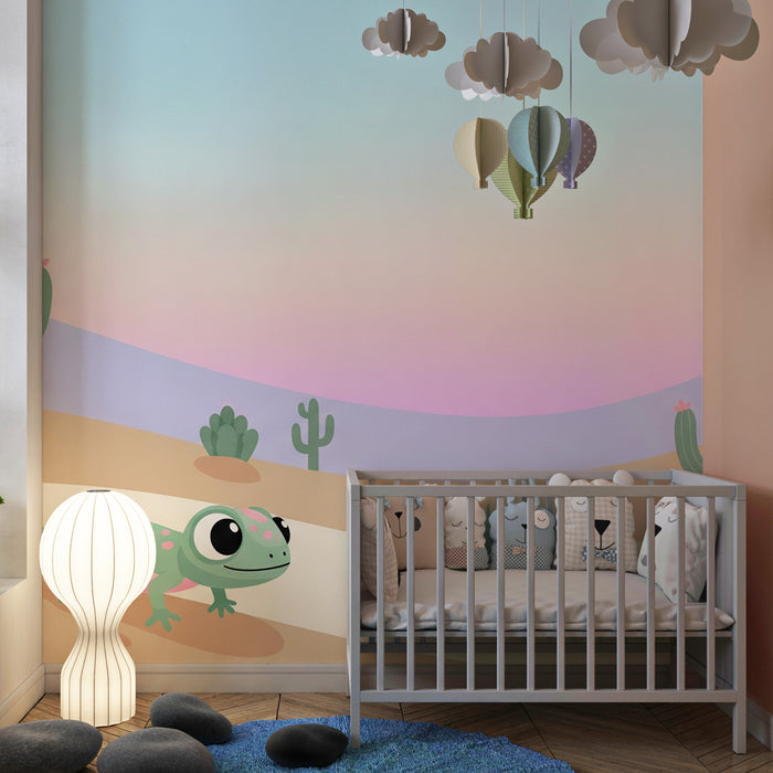Papier peint chambre enfant | Lézard mignon et désert coloré