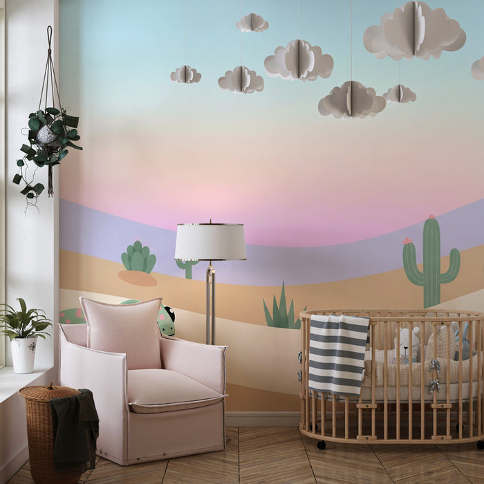 Papier peint chambre enfant | Lézard mignon et désert coloré