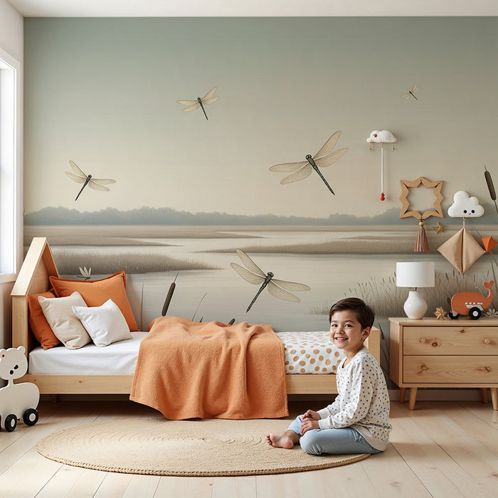 Papier peint chambre enfant | Libellules délicates sur un étang paisible