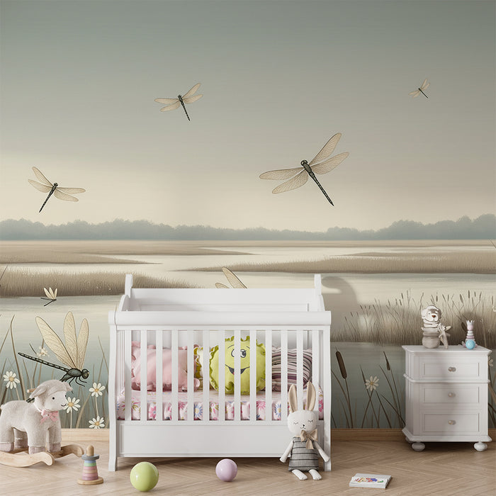 Papier peint chambre enfant | Libellules délicates sur un étang paisible