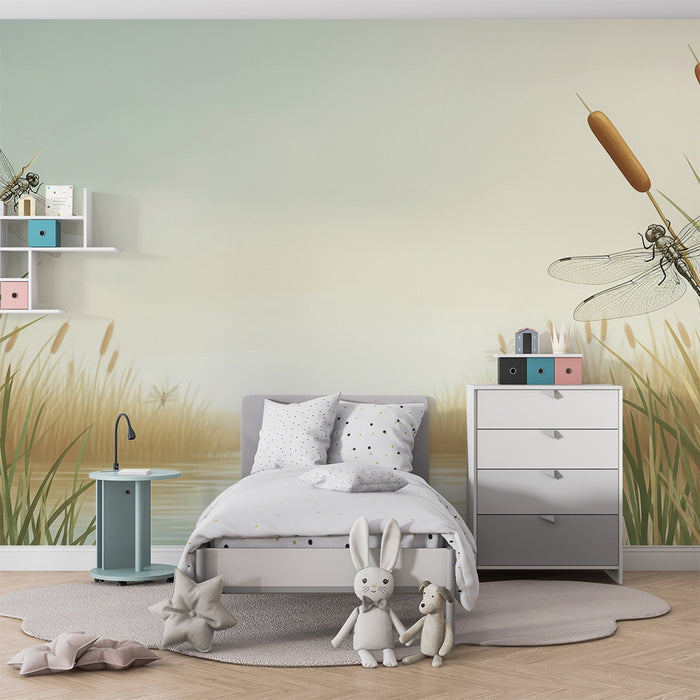 Papier peint chambre enfant | Libellules et marais dans une ambiance douce