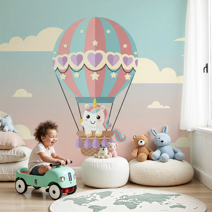 Kinderzimmer Tapete | Einhorn in einem Luftballon