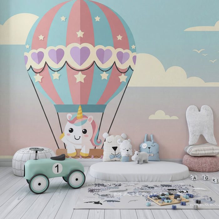 Kinderzimmer Tapete | Einhorn in einem Luftballon
