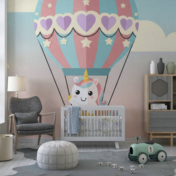 Kinderzimmer Tapete | Einhorn in einem Luftballon