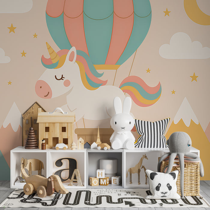Kinderzimmer Tapete | Einhorn und Heißluftballon