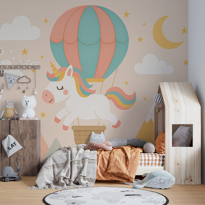 Kinderzimmer Tapete | Einhorn und Heißluftballon