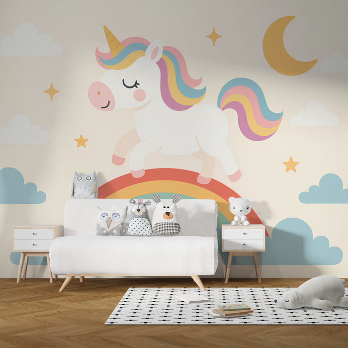 Kids room wallpaper | Õnnelik ükssarv ja vikerkaar