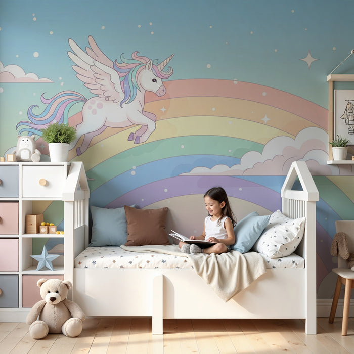 Kids room wallpaper | Magical unicorn and rainbow