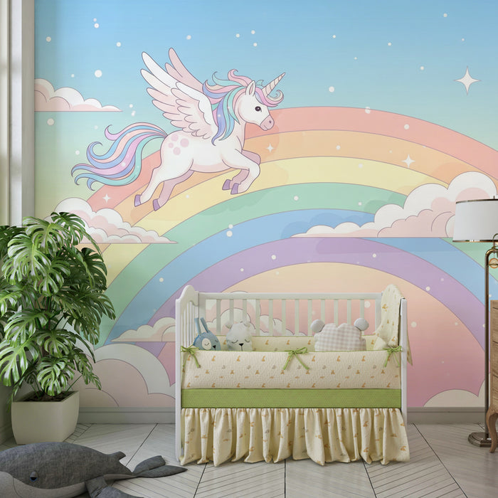 Kids room wallpaper | Magical unicorn and rainbow