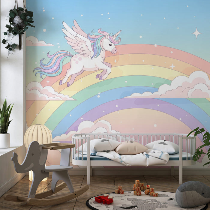 Kids room wallpaper | Magical unicorn and rainbow
