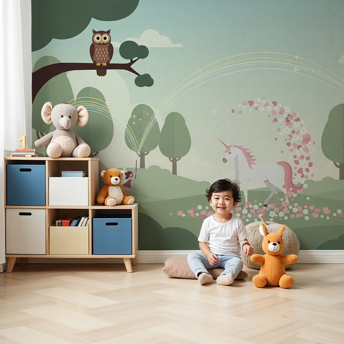 Kinderzimmer Tapete | Magische Einhörner und Feen in einer bezaubernden Landschaft