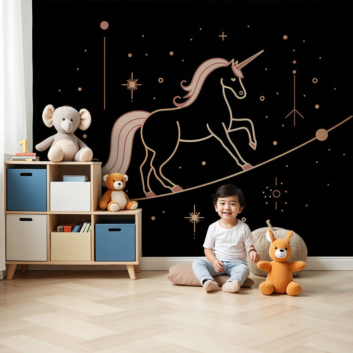 Tapeta do pokoju dziecięcego | Magiczny jednorożec na gwieździstym tle