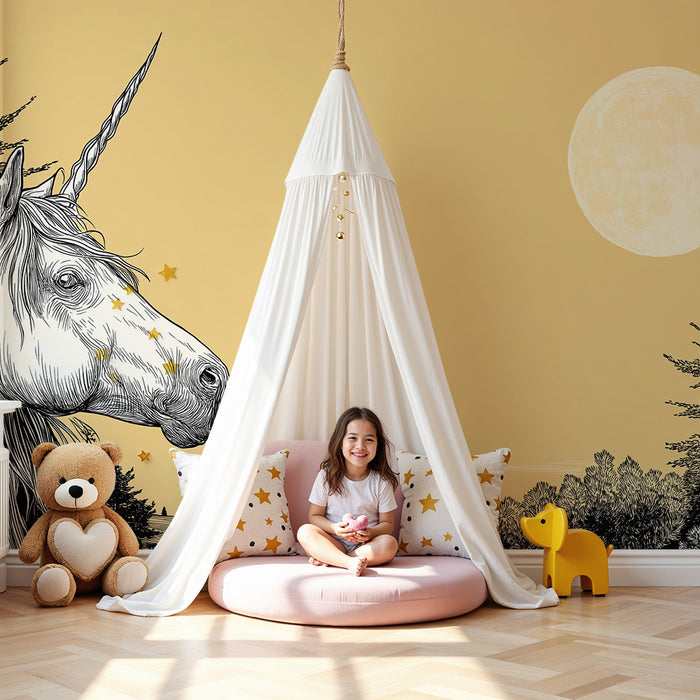 Tapet pentru camera copilului | Unicornul măreț sub luna plină