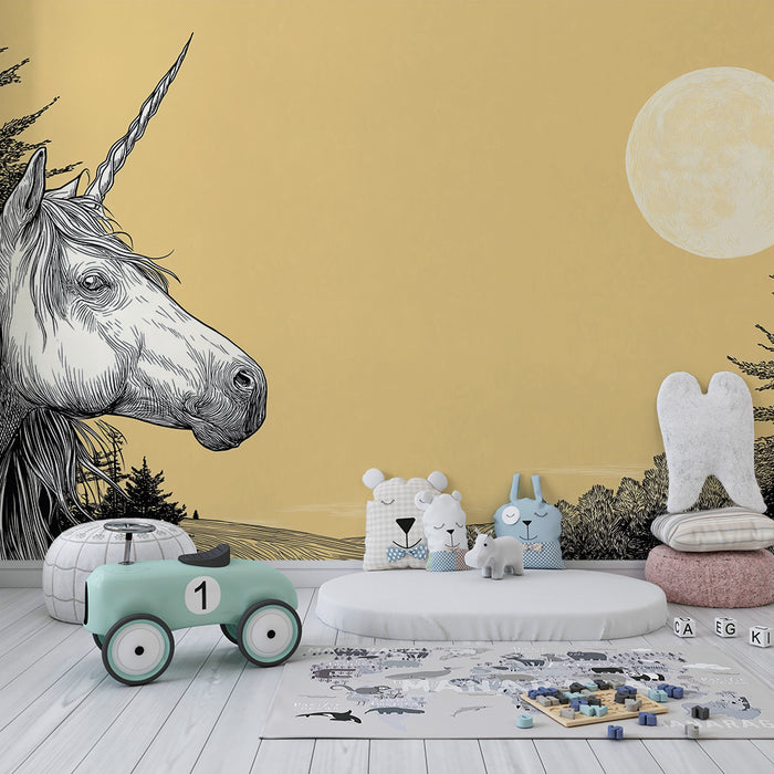Tapet pentru camera copilului | Unicornul măreț sub luna plină