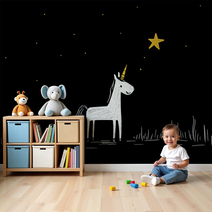 Børneværelse tapet | Enhjørning under en stjernehimmel