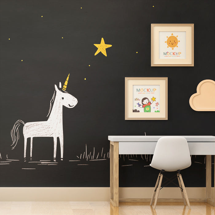 Børneværelse tapet | Enhjørning under en stjernehimmel