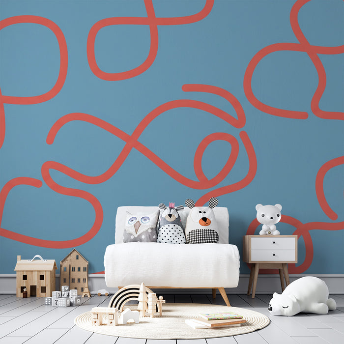 Papel de parede criança | Linhas abstratas em rosa em fundo azul