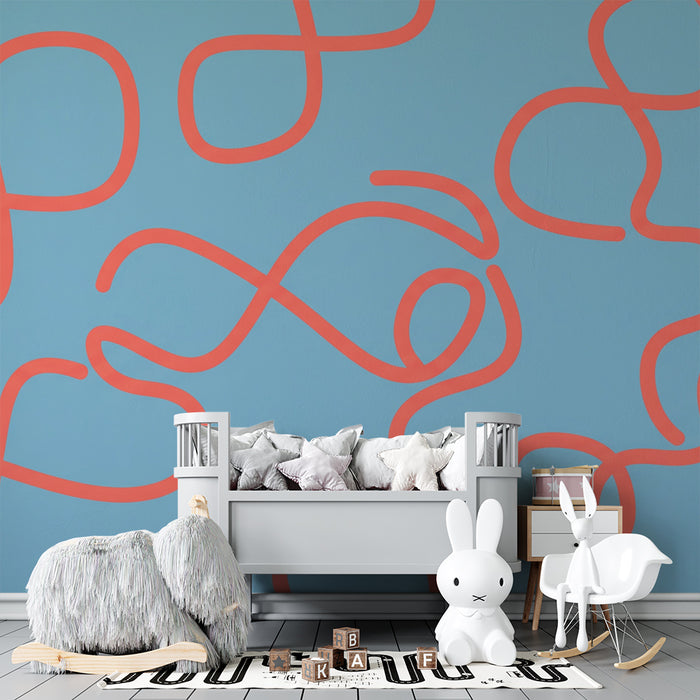 Papel de parede criança | Linhas abstratas em rosa em fundo azul