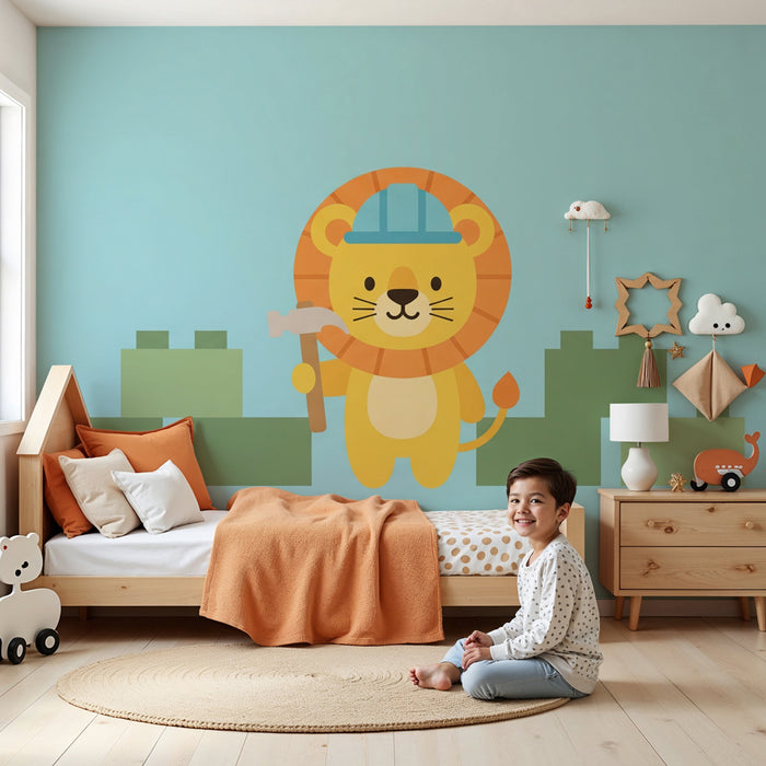 Carta da parati bambini | Leone costruttore al lavoro