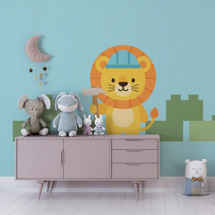 Carta da parati bambini | Leone costruttore al lavoro