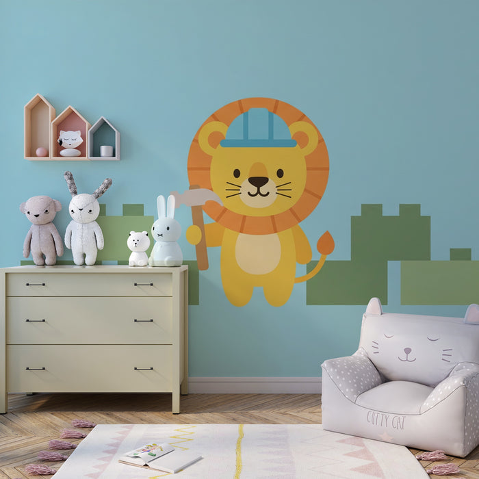 Carta da parati bambini | Leone costruttore al lavoro