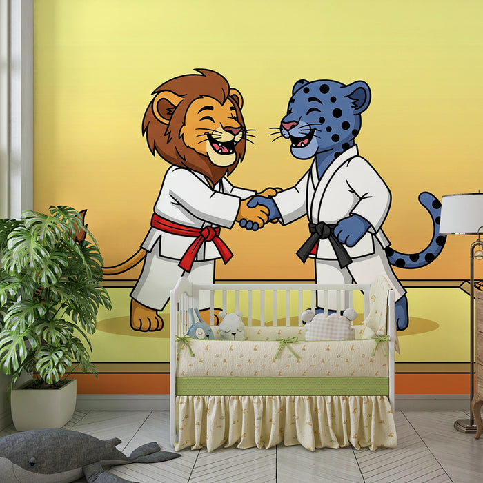 Laste toapaber | Karate tegevat lõvi ja leopard värvilisel tatamil