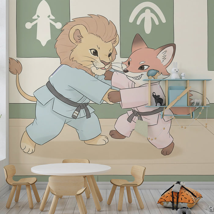 Papier de parede criança | Lev in lisica v borilnih veščinah