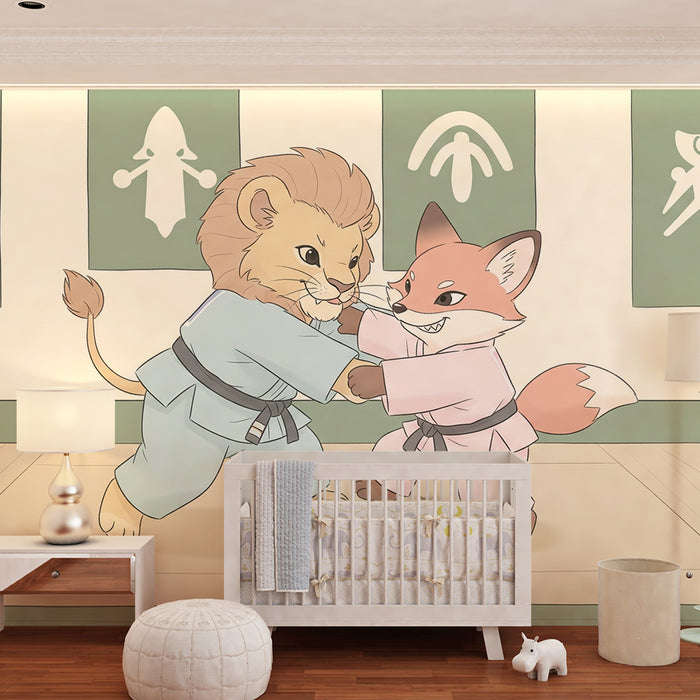 Papier de parede criança | Lev in lisica v borilnih veščinah