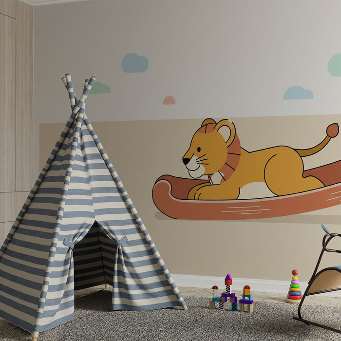 Kinderzimmer Tapete | Löwe spielt auf der Rutsche