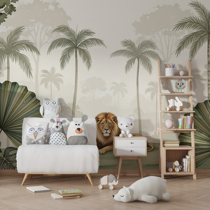 Papier peint chambre enfant | Lion majestueux dans la jungle