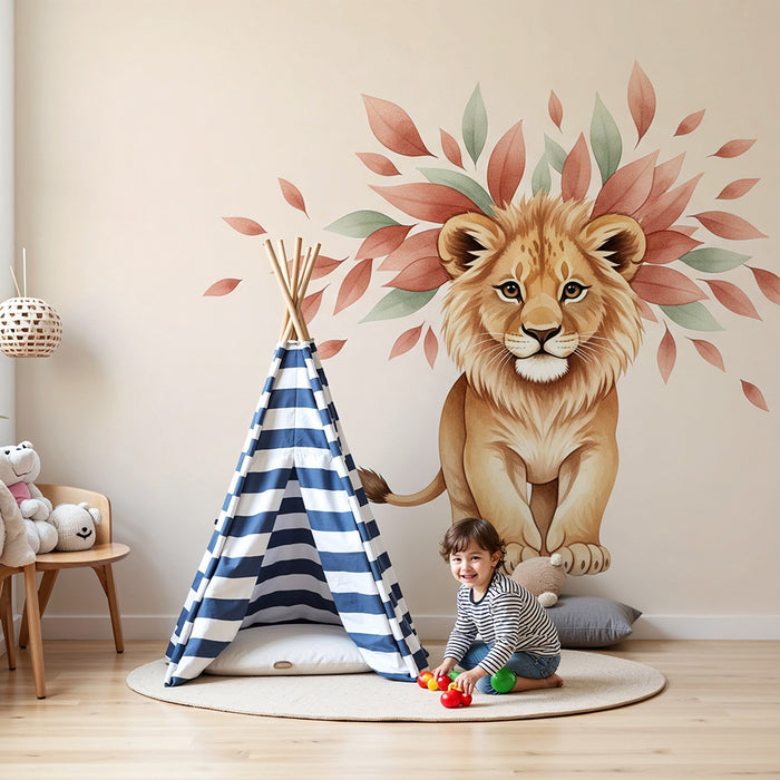 Barntapet | Majestätisk lejon och mjuka löv
