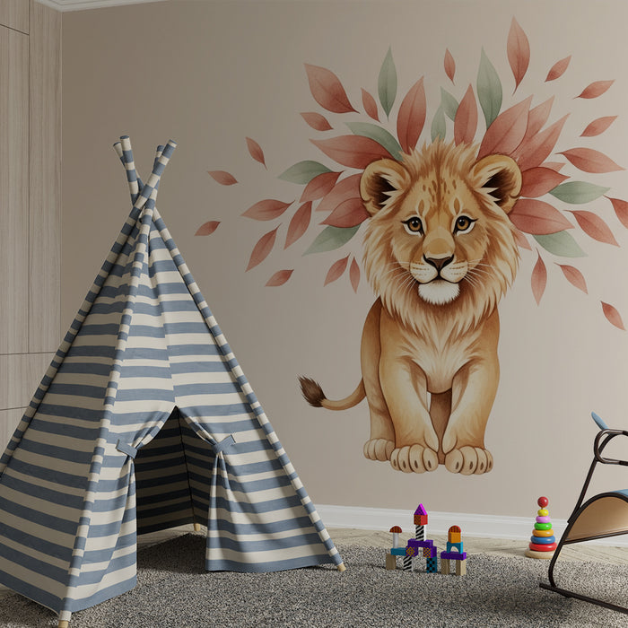 Barntapet | Majestätisk lejon och mjuka löv
