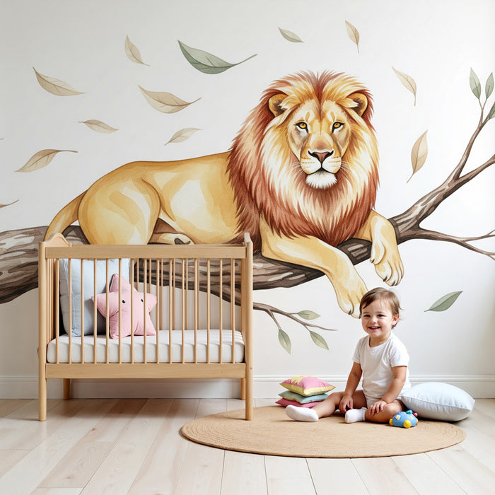 Papier peint chambre enfant | Lion majestueux sur une branche