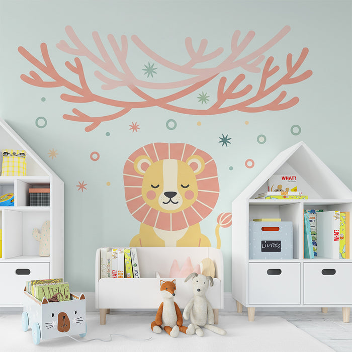 Papier peint chambre enfant | Lion mignon sous un ciel étoilé