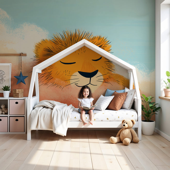 Lastenhuoneen tapetti | Rauhallinen leijona pilvissä