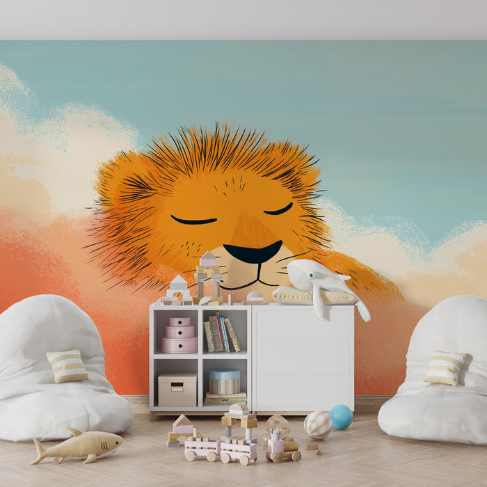 Lastenhuoneen tapetti | Rauhallinen leijona pilvissä